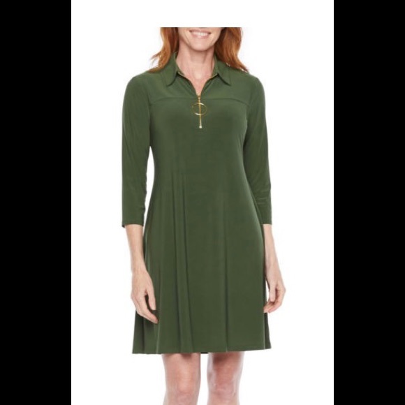 Msk Olympia Green 34 Sleeve Swing Dress 